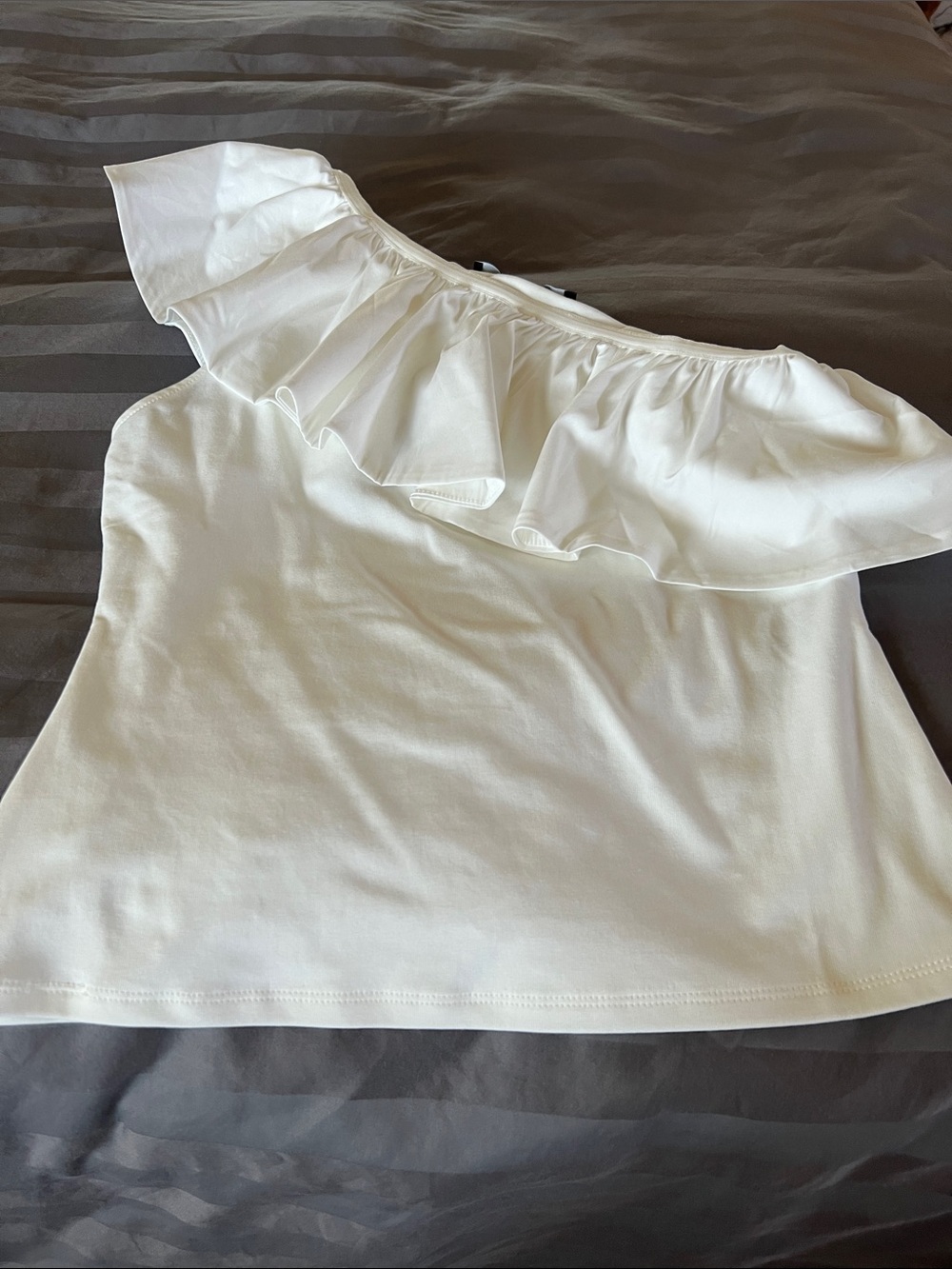 White House Black Market White Off-Shoulder Ruffle Tank
